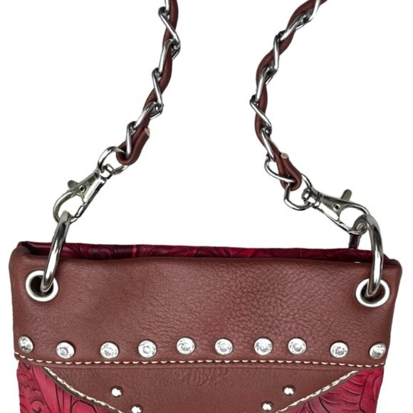 Western Faux Leather Red Mini Purse Rhinestone Buckle Stampede Cowgirl Country - Picture 8 of 11